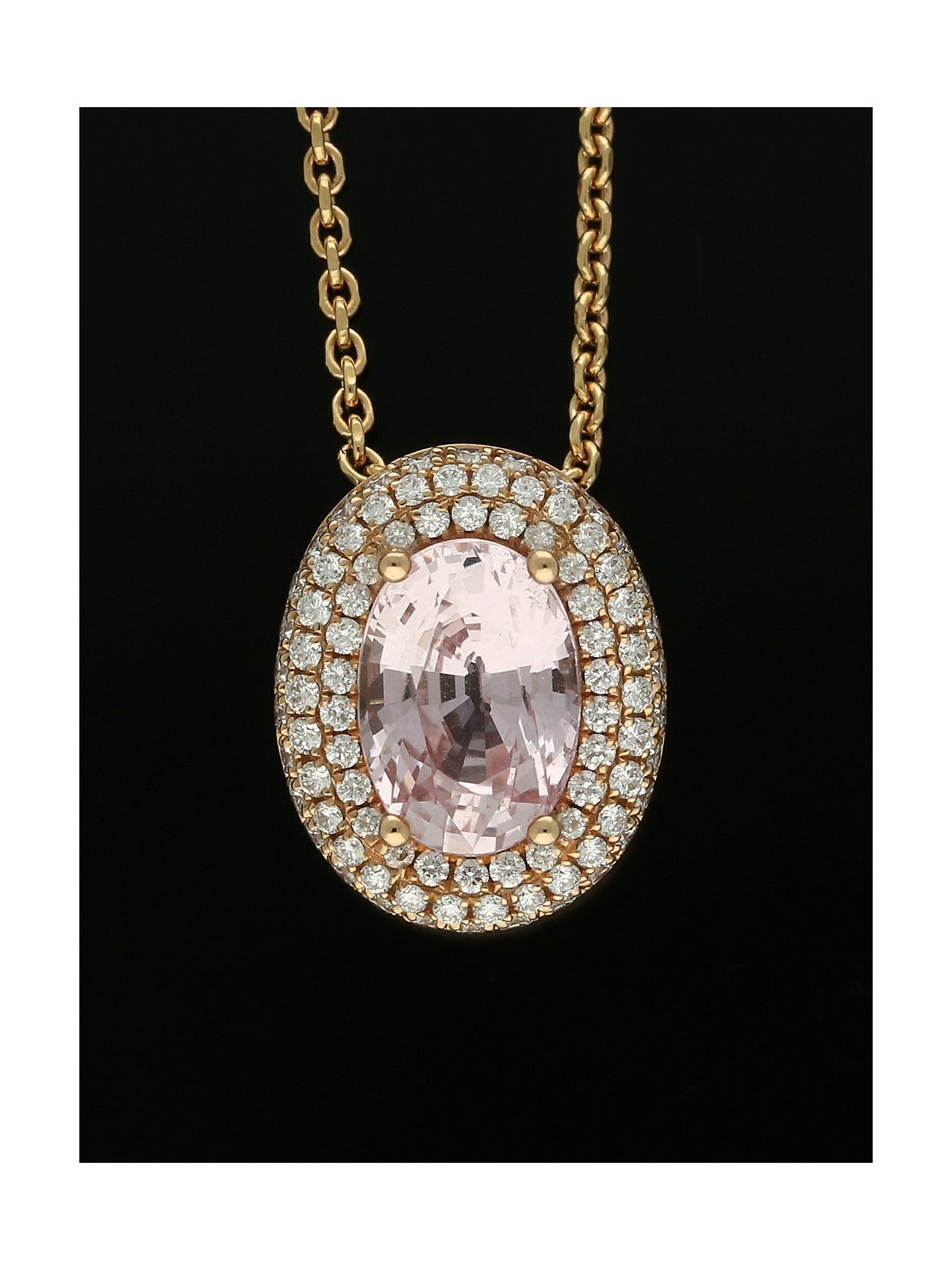 Pink Sapphire and Diamond Cluster Pendant Necklace in 18ct Rose Gold
