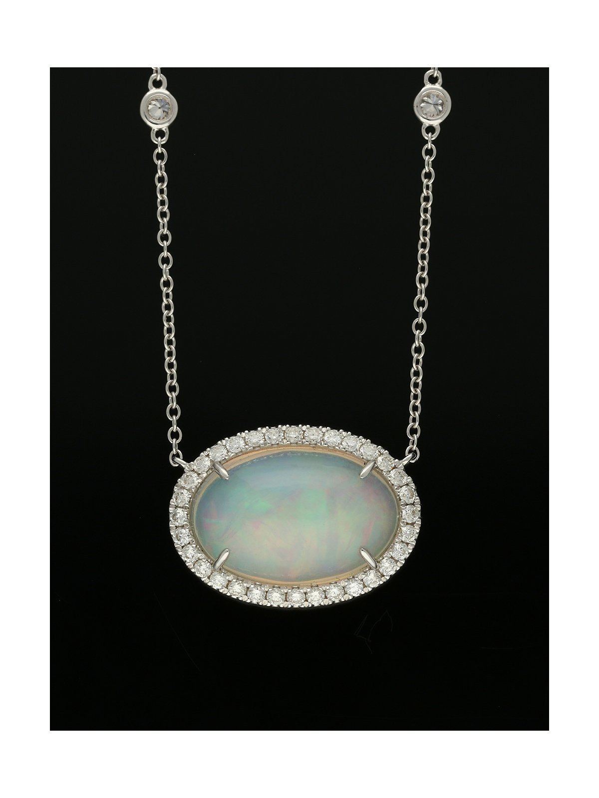 Opal and Diamond Pendant Necklace in 18ct White Gold