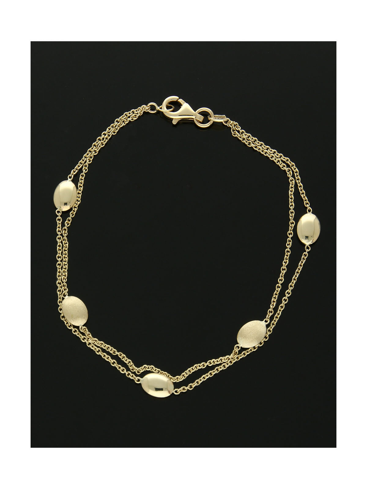 Oval Beaded Double Row Station Bracelet in 9ct Yellow Gold