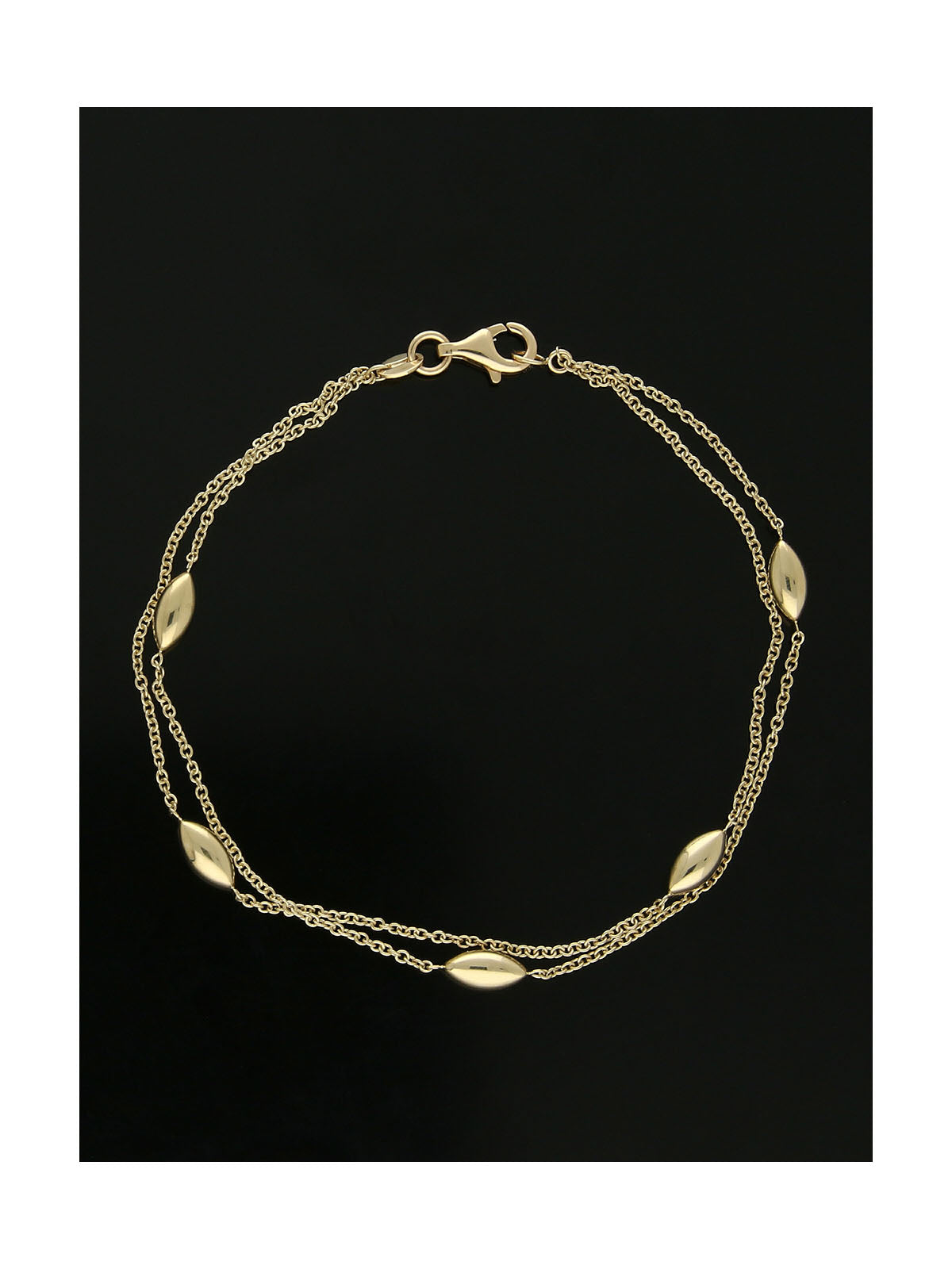 Polish Double Row Marquise Bead Station Bracelet in 9ct Yellow Gold