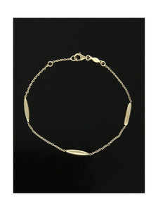 Polish Long Oval Bean Shaped Beaded Station Bracelet in 9ct Yellow Gold