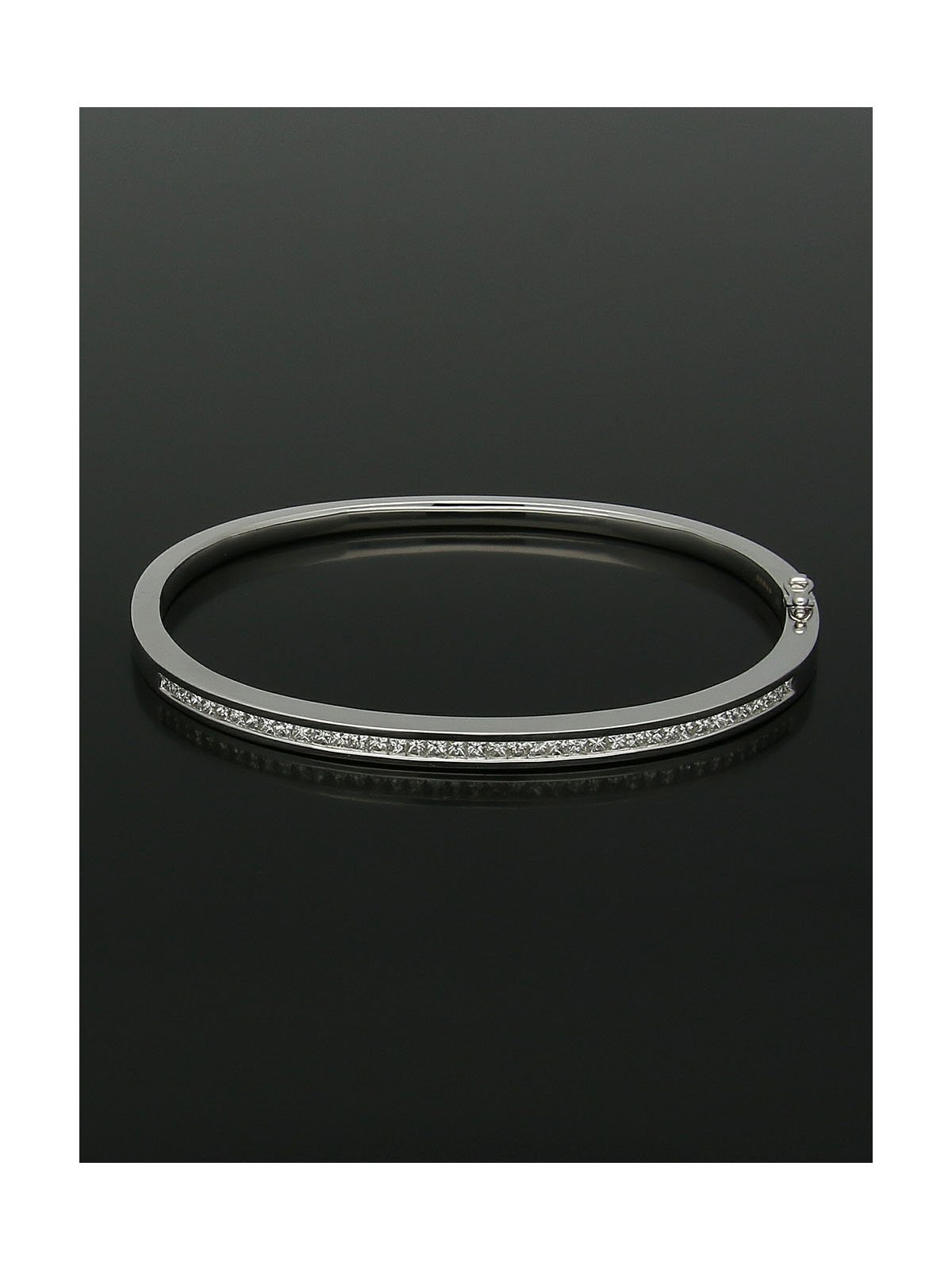 Diamond Channel Set Hinged Bangle 1.08ct in 18ct White Gold