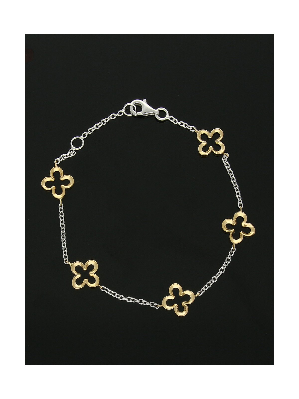 Chain Bracelet with Yellow Gold Open Flowers in 9ct White Gold