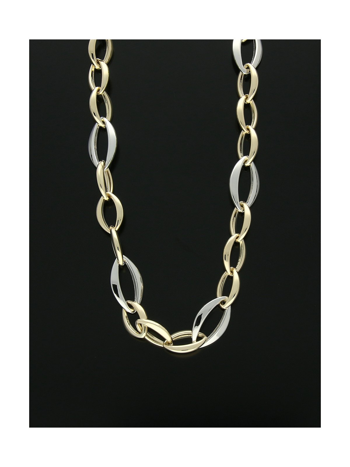 Oval Link Necklace in 9ct Yellow and White Gold