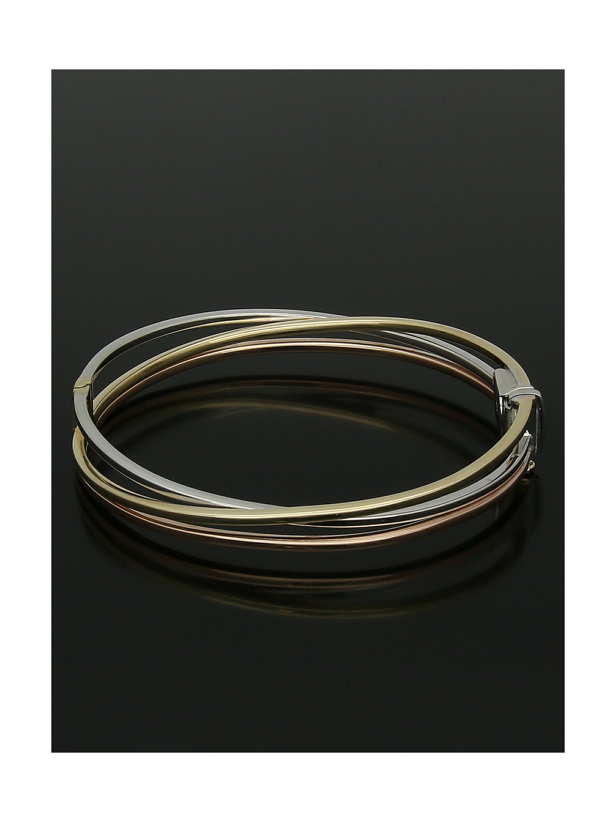 Crossover Hinged Bangle in 9ct Yellow, White and Rose Gold