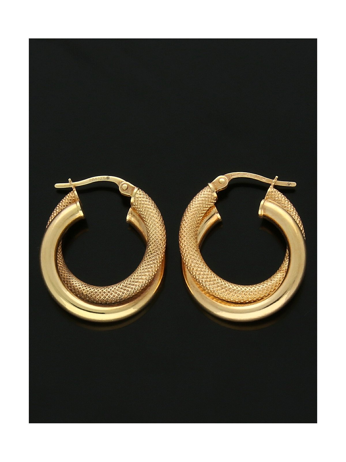 Plain & Patterned Double Hoop Earrings 20mm in 9ct Yellow Gold