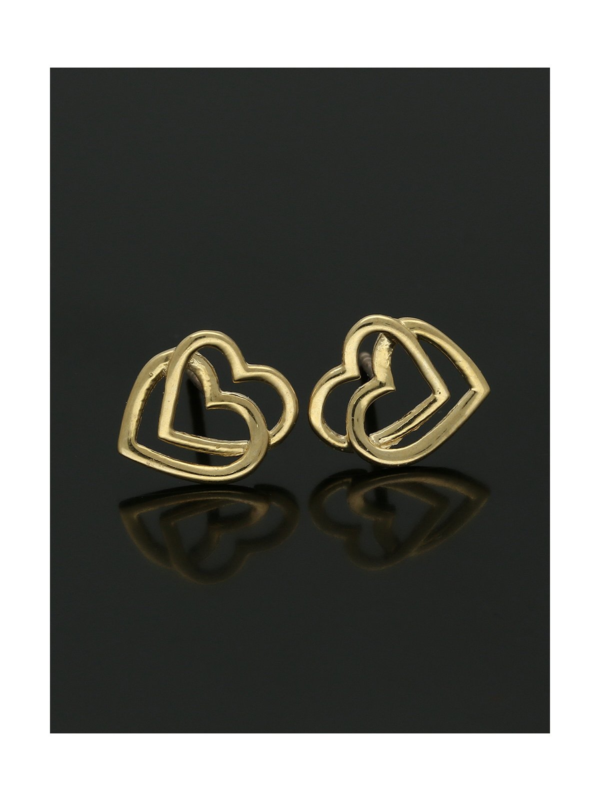 Double Heart Stud Earrings in 9ct Yellow Gold