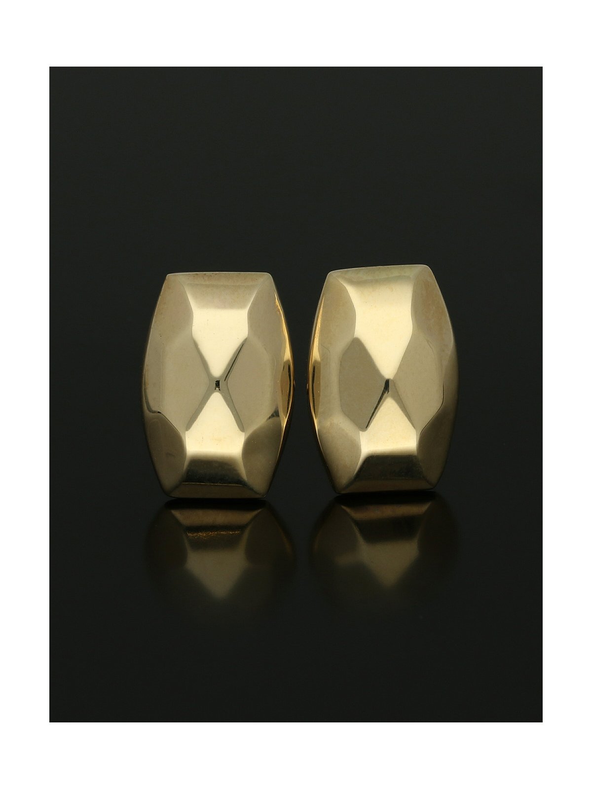 Facetted TV Shape Hollow Stud Earrings 12x8.5mm in 9ct Yellow Gold