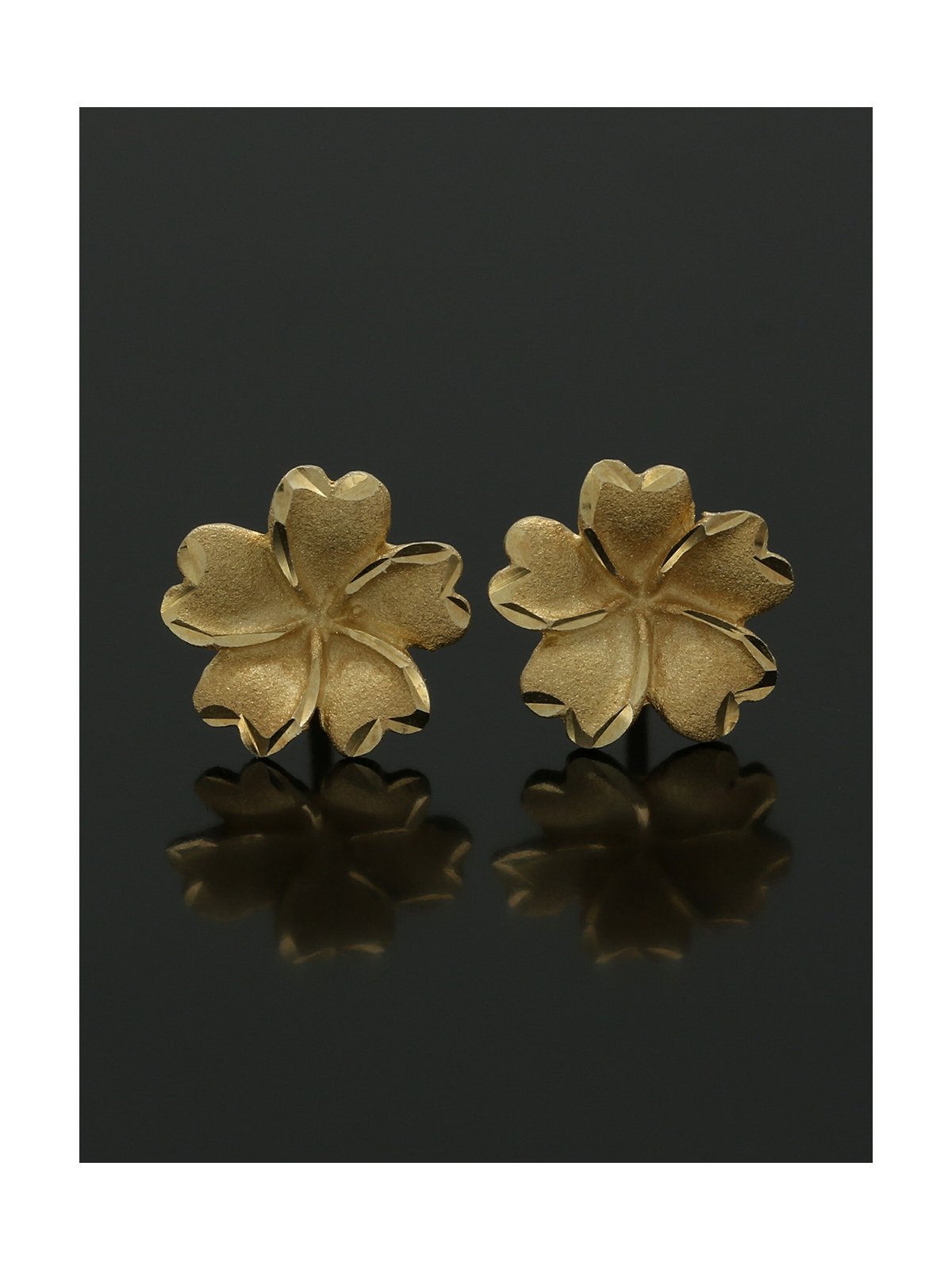 Satin Flower Stud Earrings 9mm in 9ct Yellow Gold