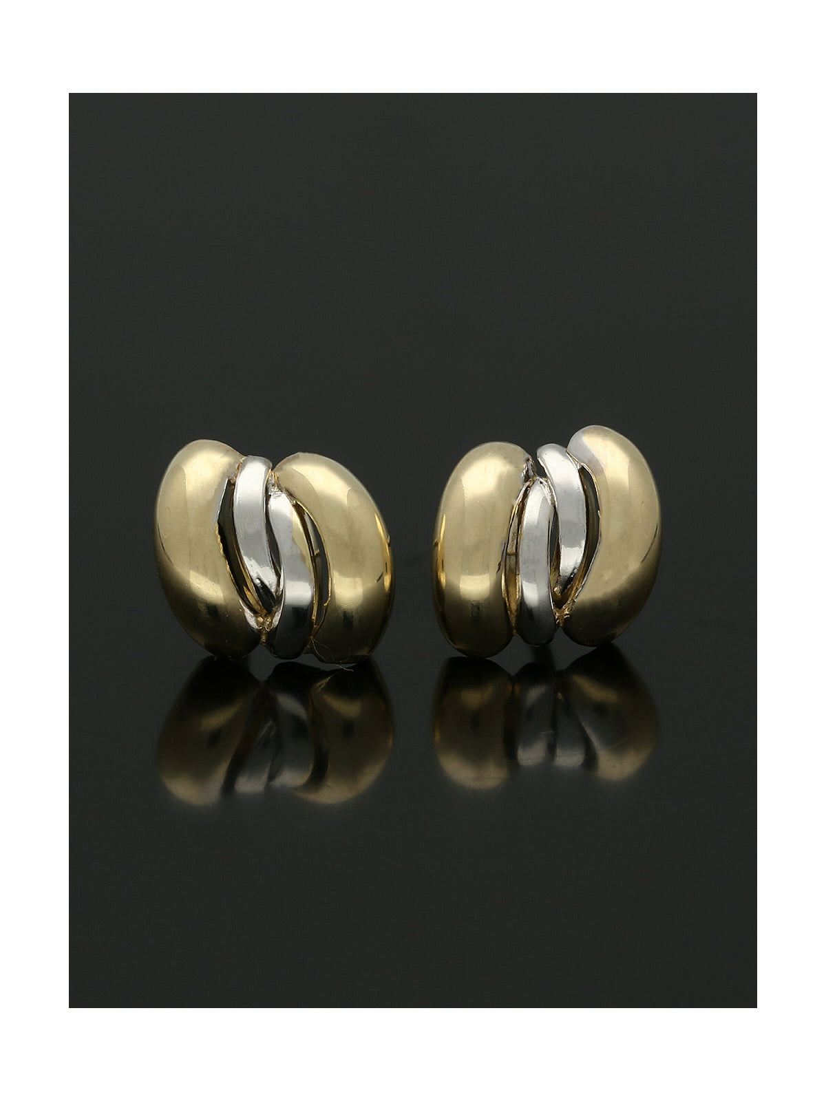 Curved Loop Stud Earrings in 15x18mm 9ct Yellow and White Gold
