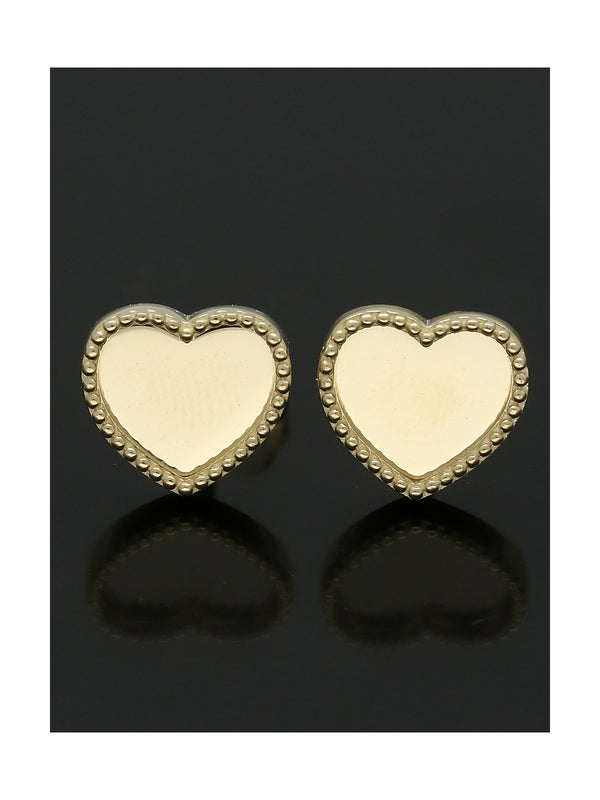 Beaded Edge Heart Stud Earrings 8mm in 9ct Yellow Gold