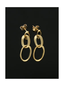 Satin & Polished Oval Link Drop Earrings 30mm  in 9ct Yellow Gold