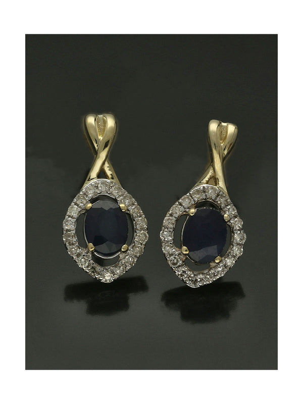 Sapphire & Diamond Oval Halo Stud Earrings in 9ct Yellow Gold