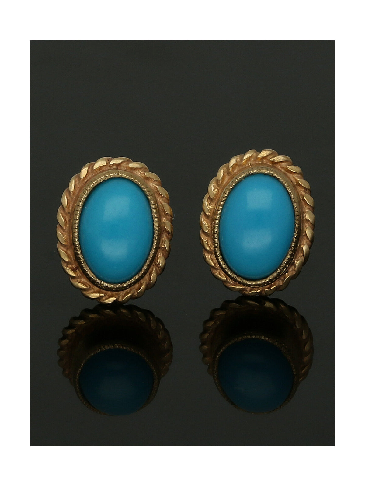 Turquoise Oval Rope Edge Stud Earrings in 9ct Yellow Gold