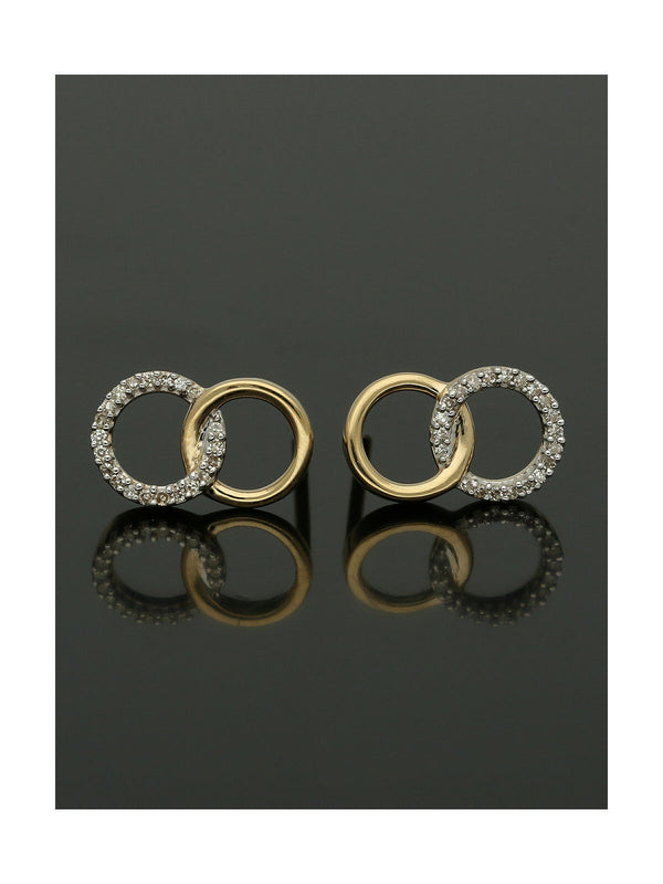 Diamond Round Brilliant Claw Set Interlocking Circle Stud Earrings in 9ct Yellow Gold