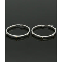 Hoop Earrings with Yellow Gold Screws 28mm in 9ct White Gold