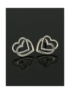 Double Heart Stud Earrings in 9ct White Gold