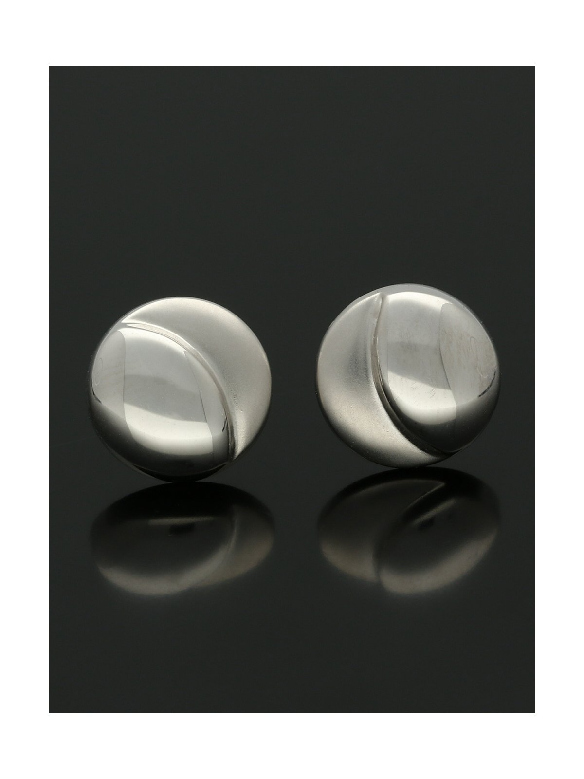 Polished & Satin Domed Button Stud Earrings in 9ct White Gold