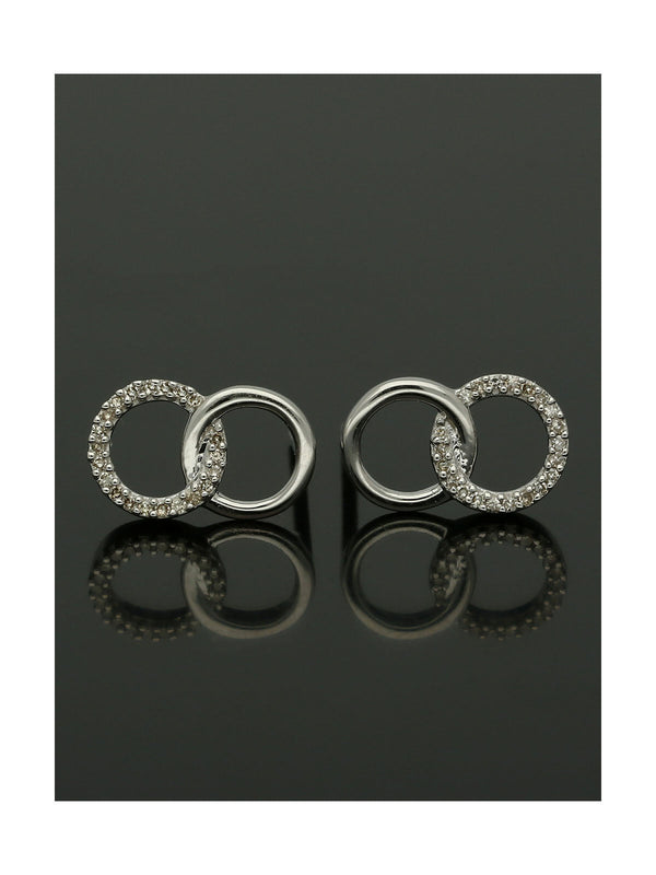 Diamond Round Brilliant Claw Set Interlocking Circle Stud Earrings in 9ct White Gold