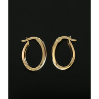 Elongated Wavy Hoop Earrings 13mm in 9ct Yellow & White Gold