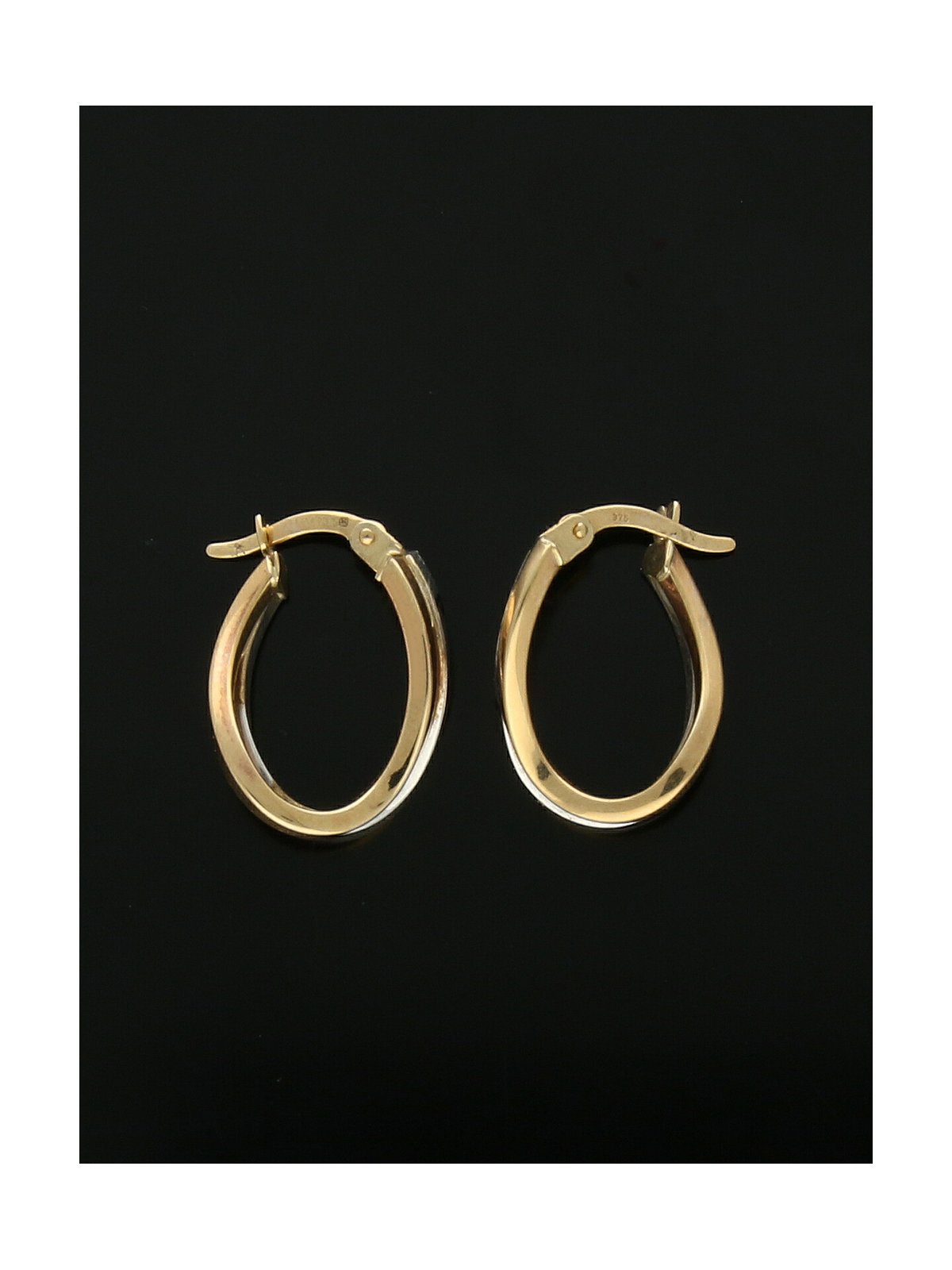 Elongated Wavy Hoop Earrings 13mm in 9ct Yellow & White Gold