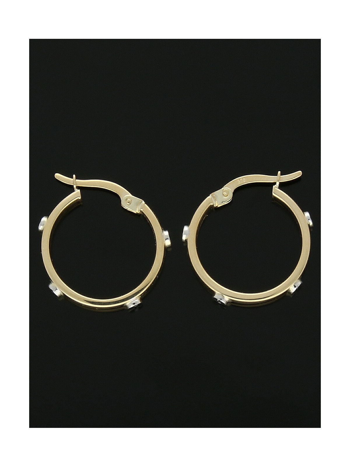 Round Hoop Earrings with Screw Design 19mm in 9ct Yellow and White Gold