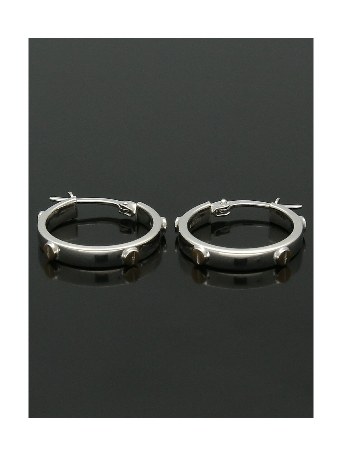 Hoop Earrings with Gold Screws 18mm in 9ct White Gold