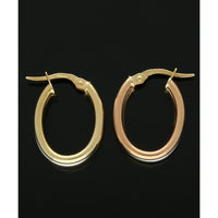Three Row Oval Hoop Earrings 15x20mm in 9ct Yellow, White & Rose Gold