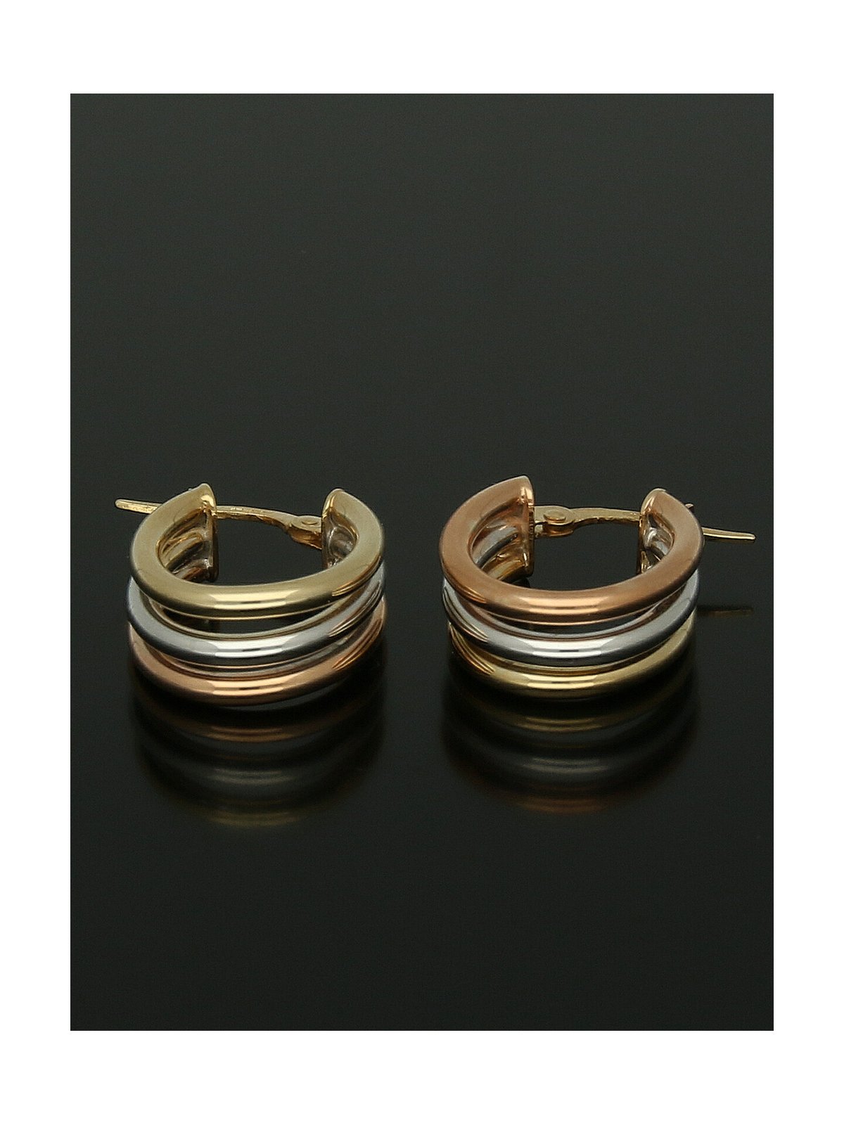 Three Row Oval Hoop Earrings 15x20mm in 9ct Yellow, White & Rose Gold