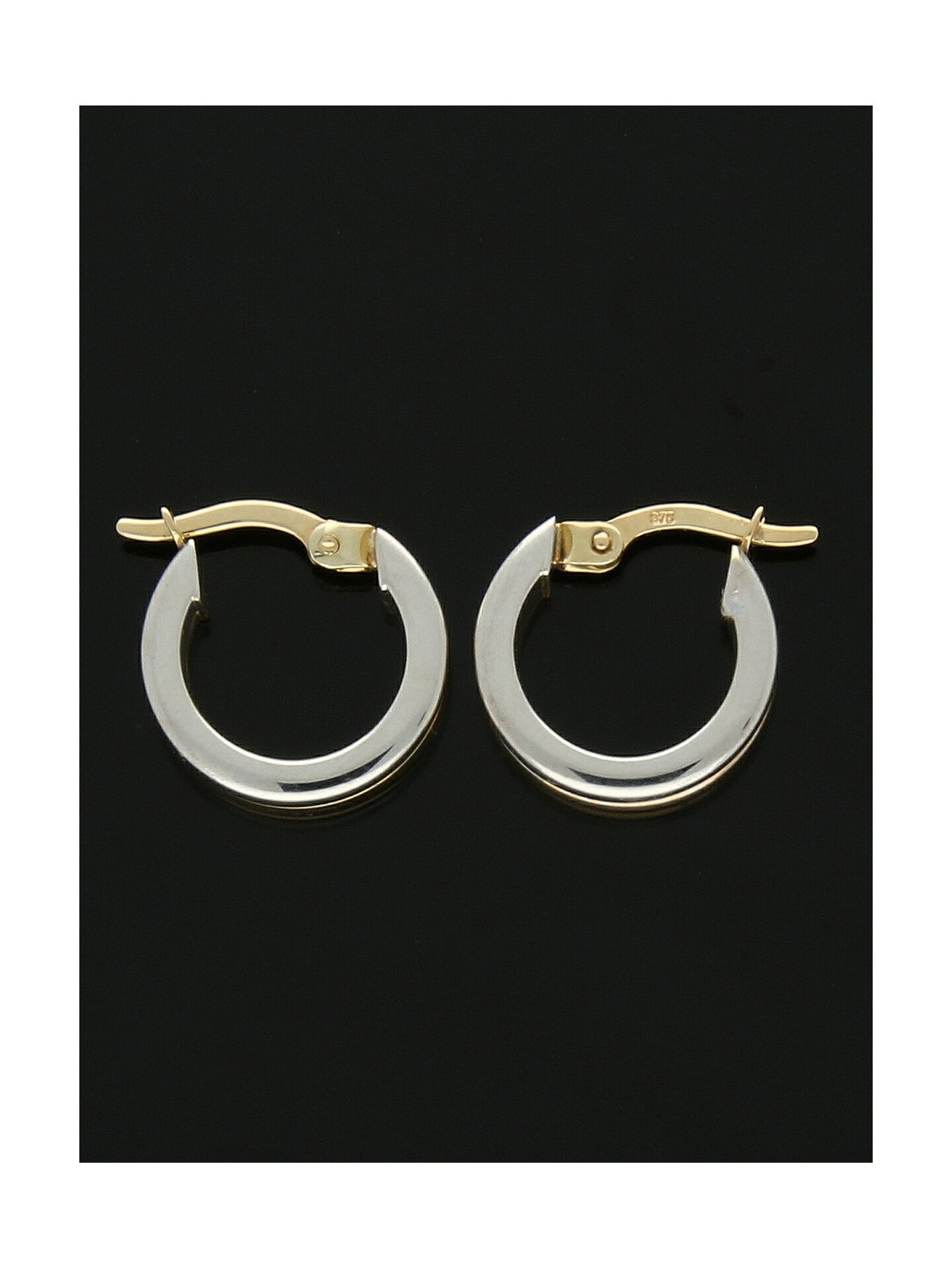 Two Row Hoop Earrings 14mm in 9ct Yellow & White Gold