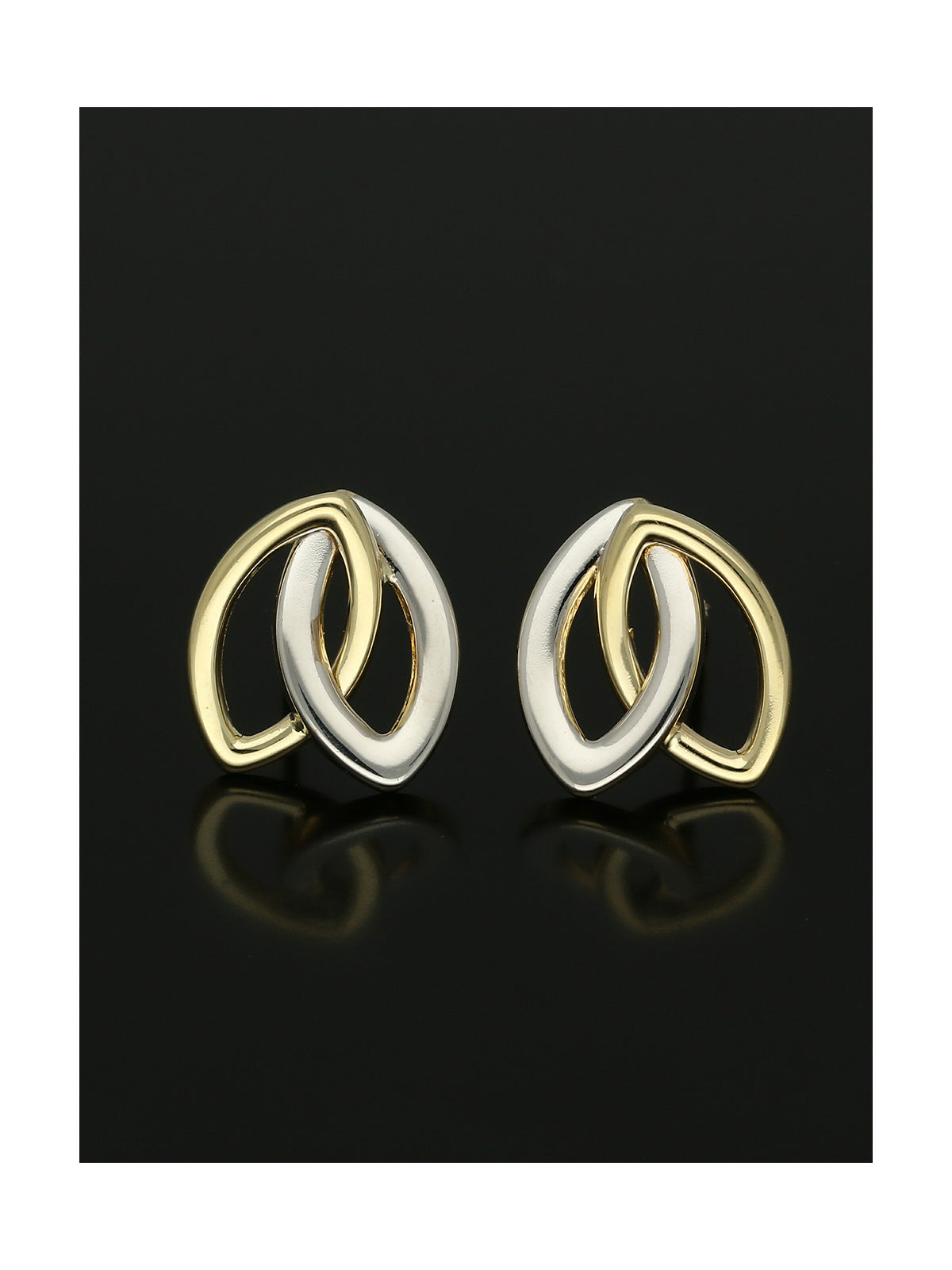 Entwined Open Oval Stud Earrings in 9ct Yellow and White Gold