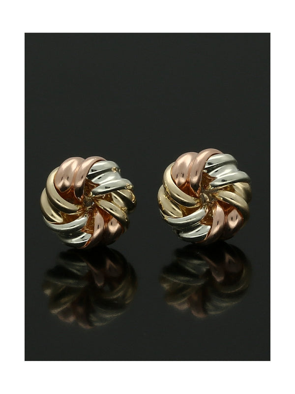 Fancy Knot Stud Earrings 6mm in 9ct Yellow, White and Rose Gold
