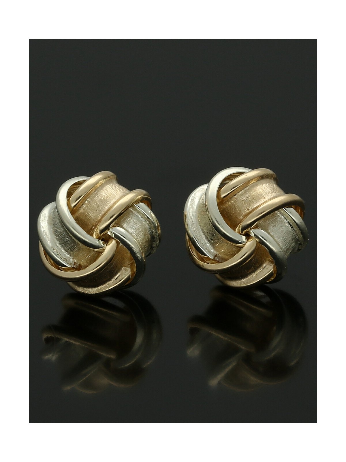 Frosted Knot Stud Earrings 7.5mm in 9ct Yellow and White Gold