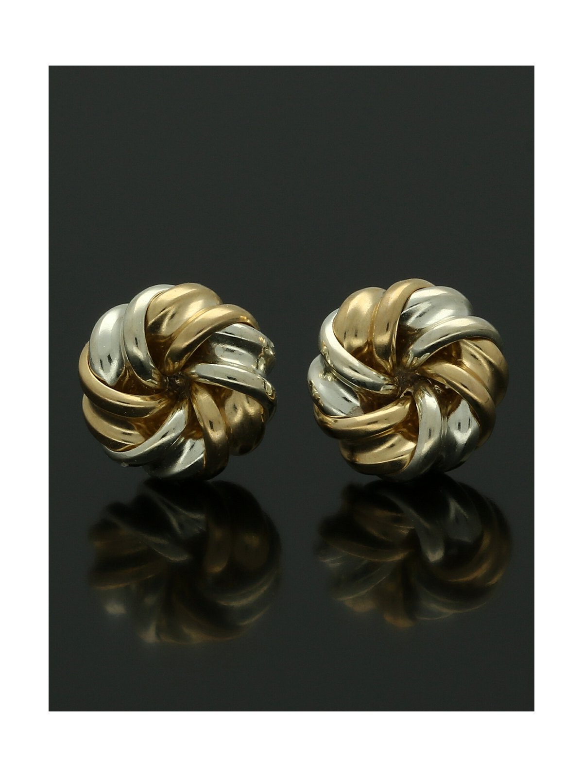 Ribbon Knot Stud Earrings 7mm in 9ct Yellow & White Gold
