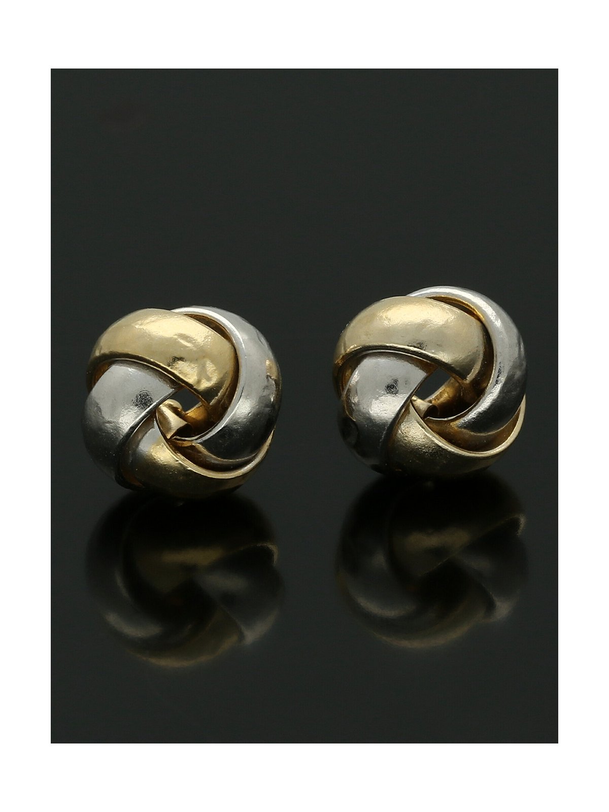 Knot Stud Earrings 8mm in 9ct Yellow & White Gold