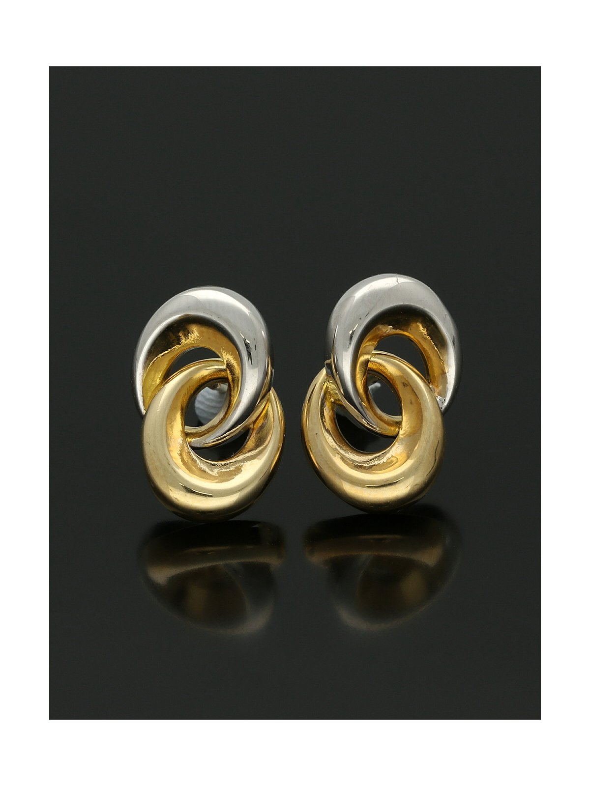 Linked Oval Stud Earrings 13x9mm in 9ct Yellow & White Gold