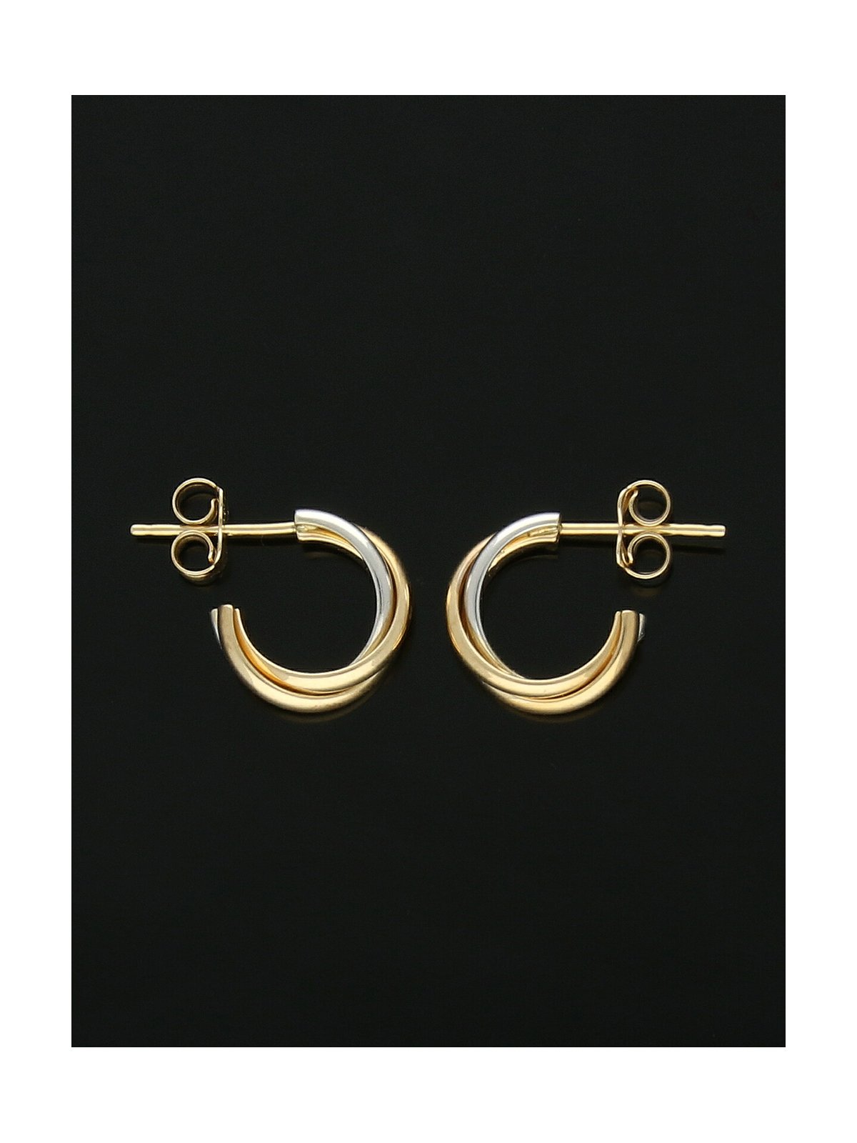 Crossover Hoop Stud Earrings 12mm in 9ct Yellow & White Gold