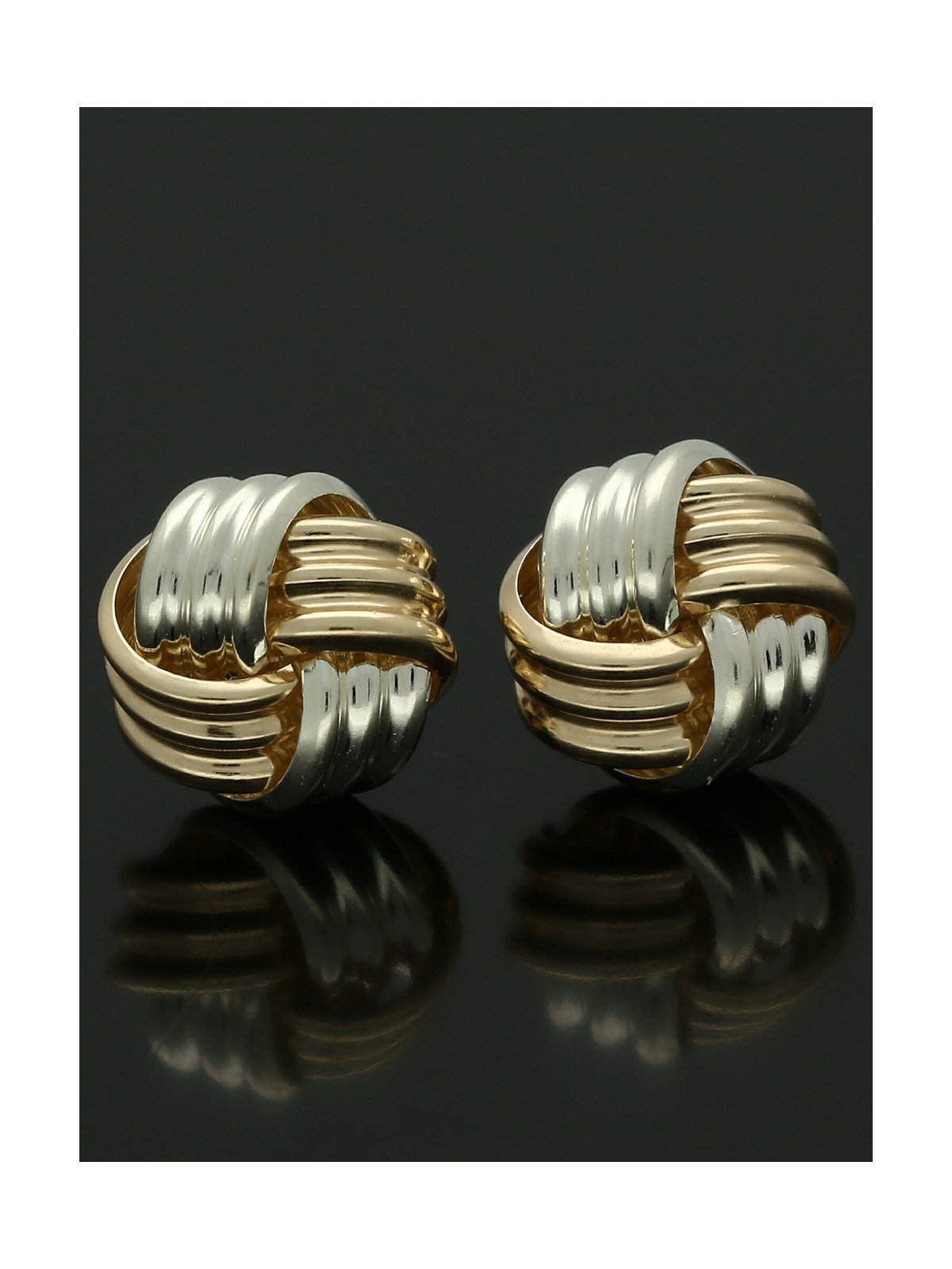 Ribbed Knot Stud Earrings 8mm in 9ct Yellow and White Gold