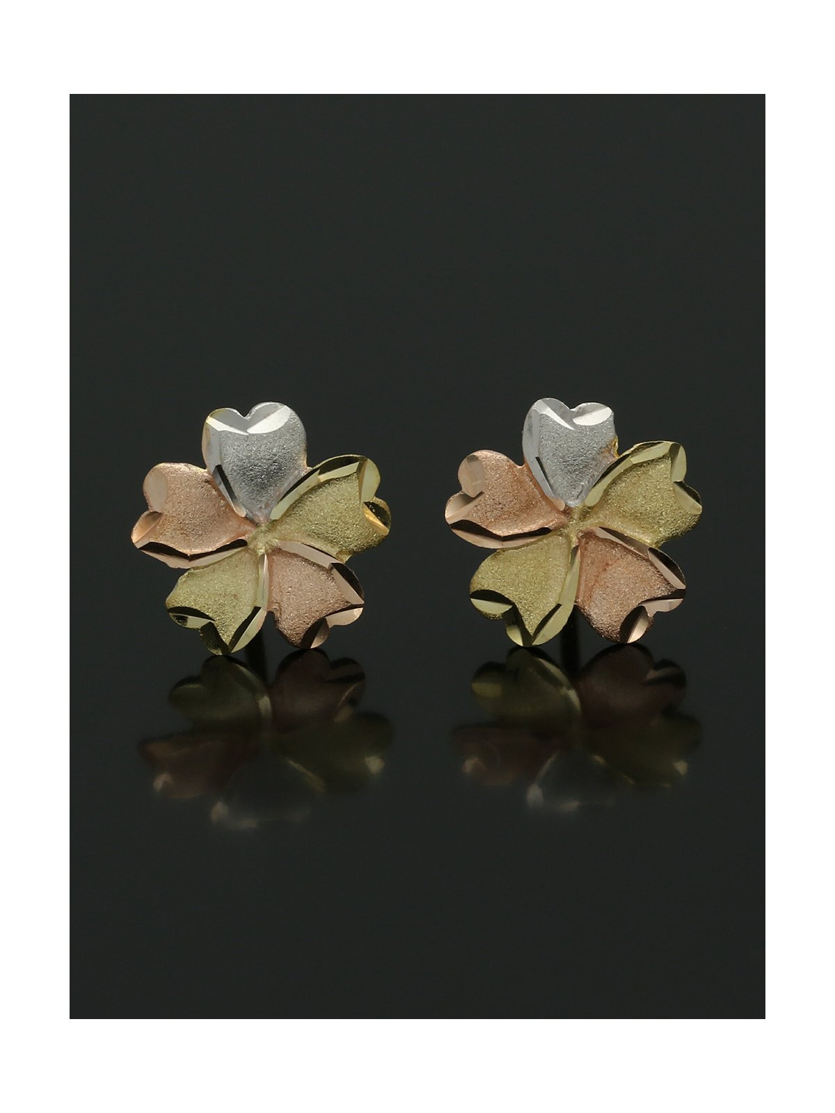 Satin Flower Stud Earrings in 9ct Yellow, White and Rose Gold