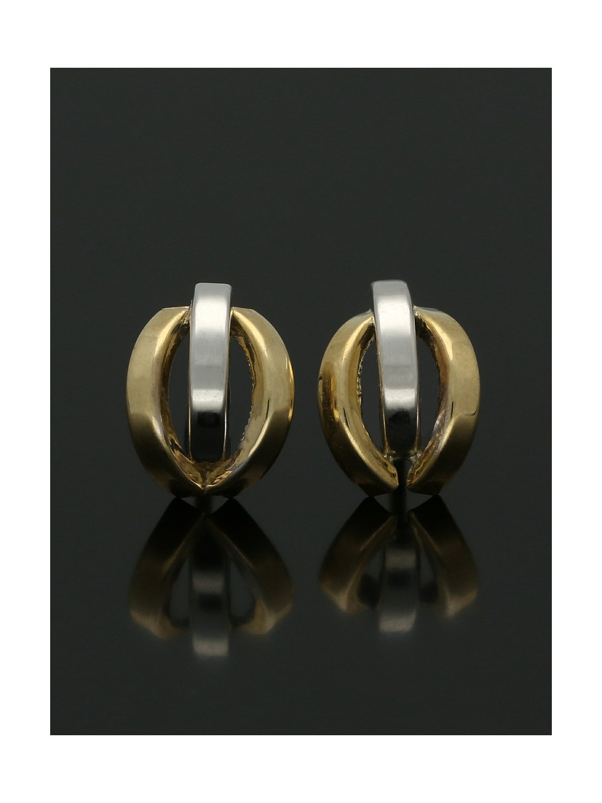 Three Strand Stud Earrings in 9ct Yellow and White Gold