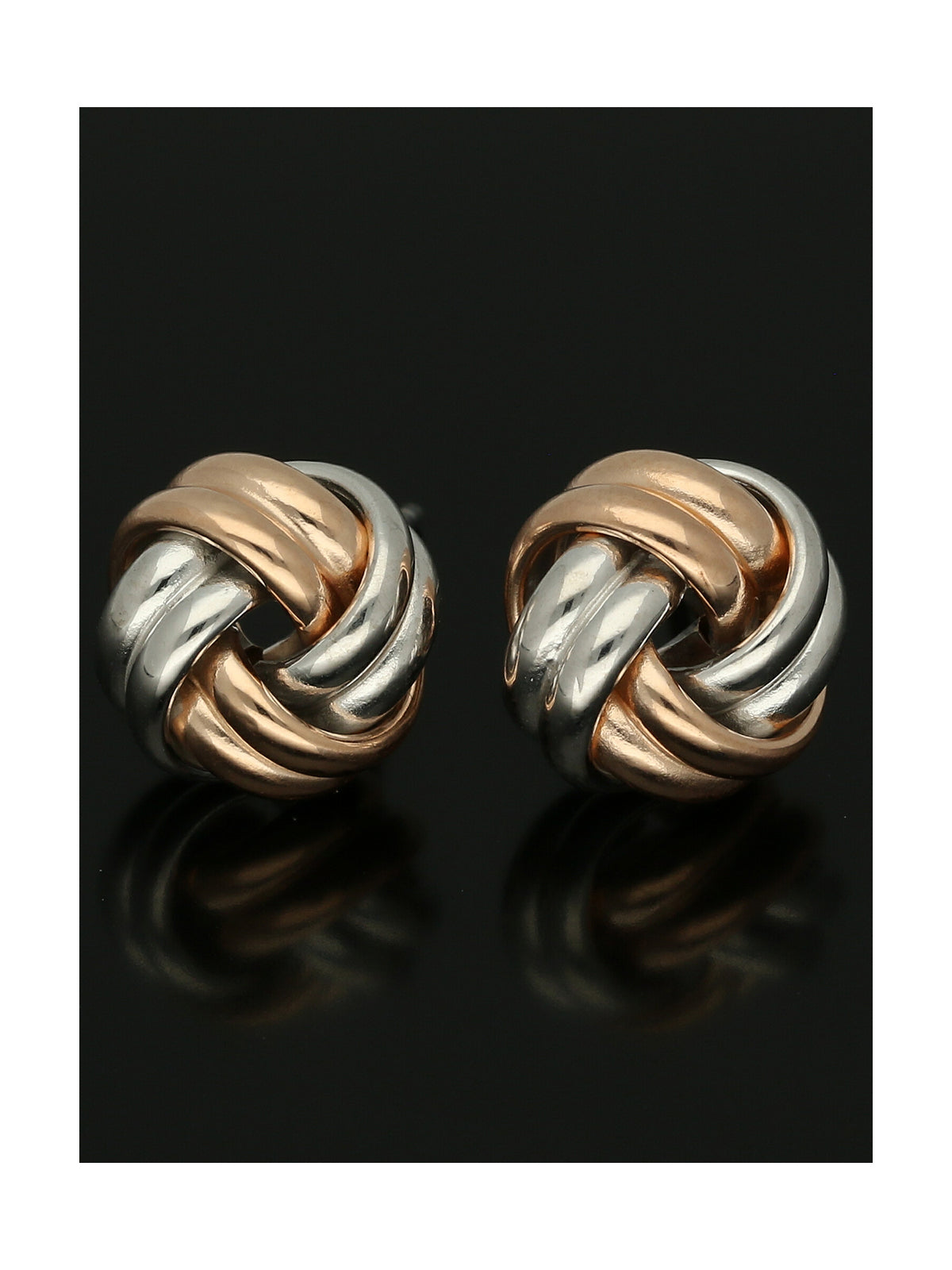 Four Strand Knot Stud Earrings in 9ct White & Rose Gold