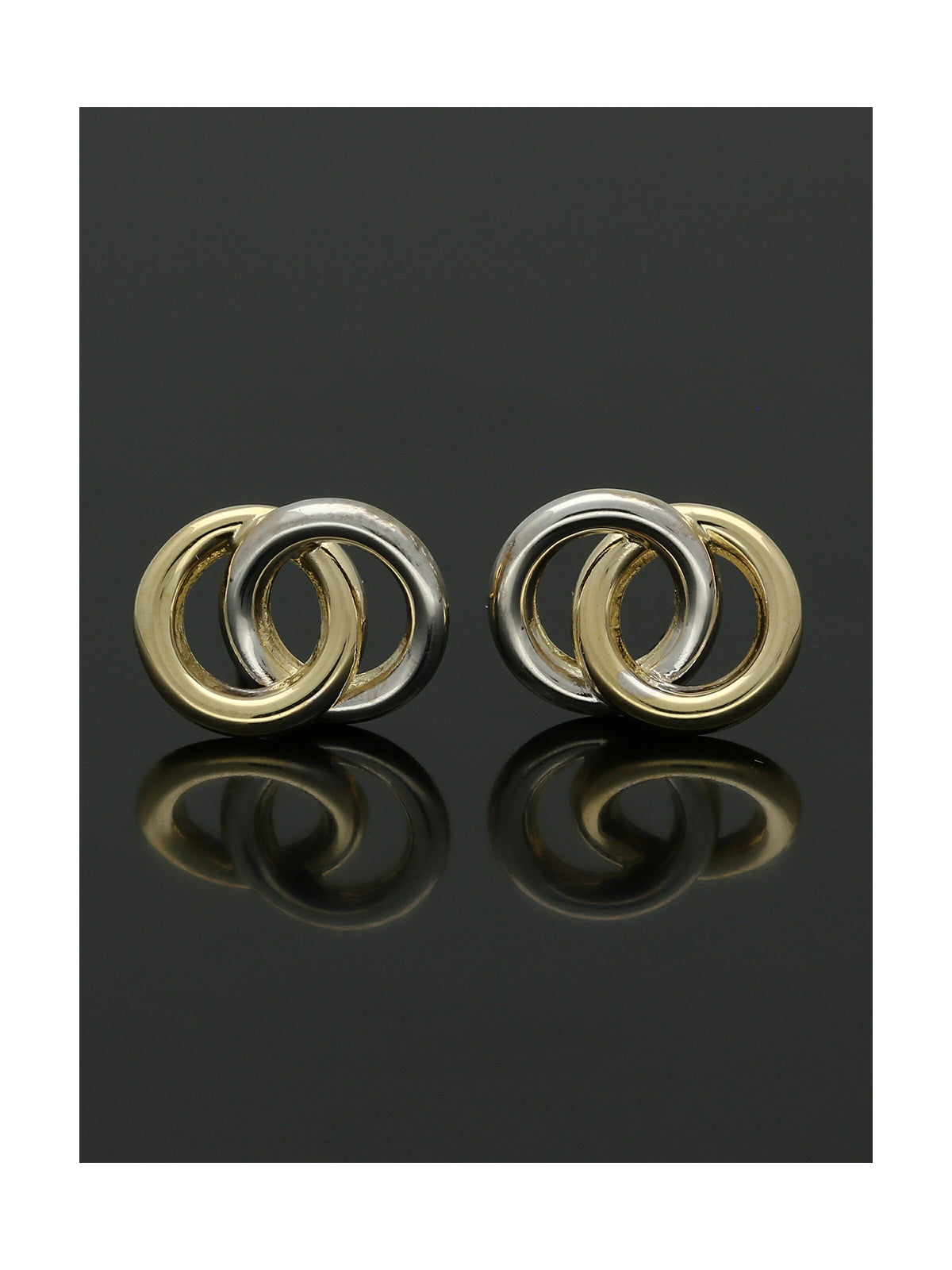 Linked Ring Stud Earrings in 9ct Yellow & White Gold