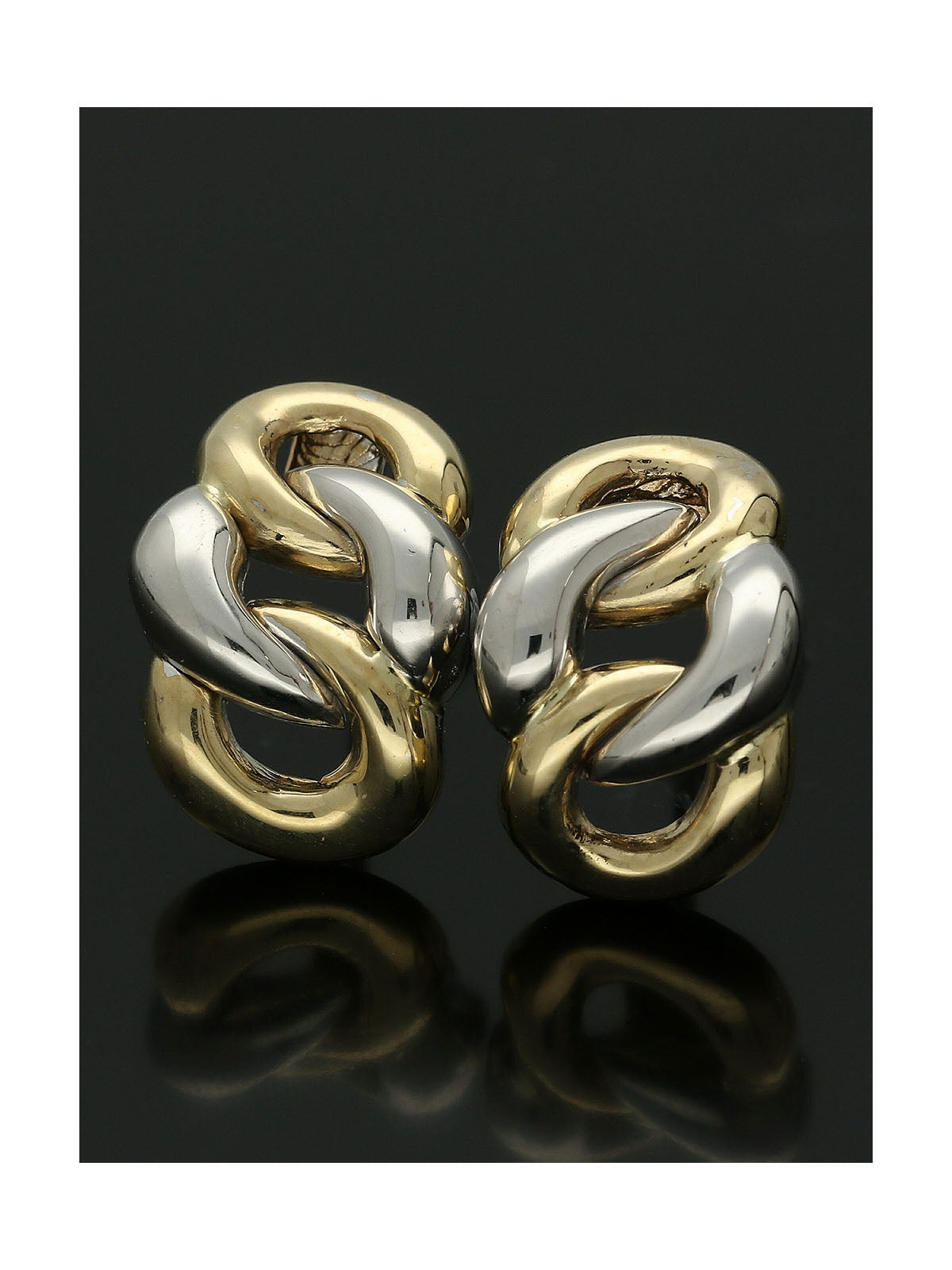 Graduated Curb Link Stud Earrings in 9ct Yellow & White Gold
