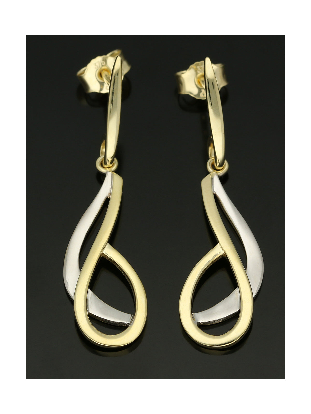 Fancy Loop Drop Earrings in 9ct Yellow & White Gold