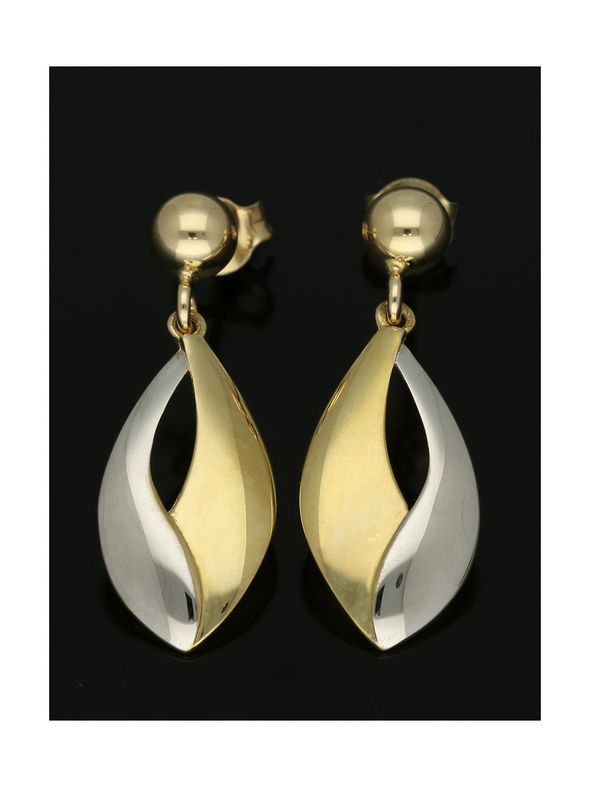 Double Sabre Drop Earrings in 9ct Yellow & White Gold