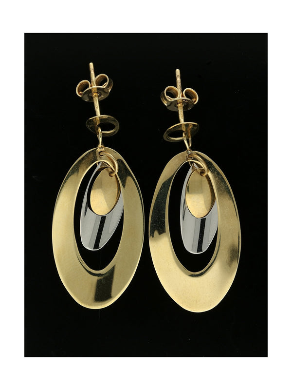 Oval Polished Drop Earrings 35mm  in 9ct Yellow & White Gold