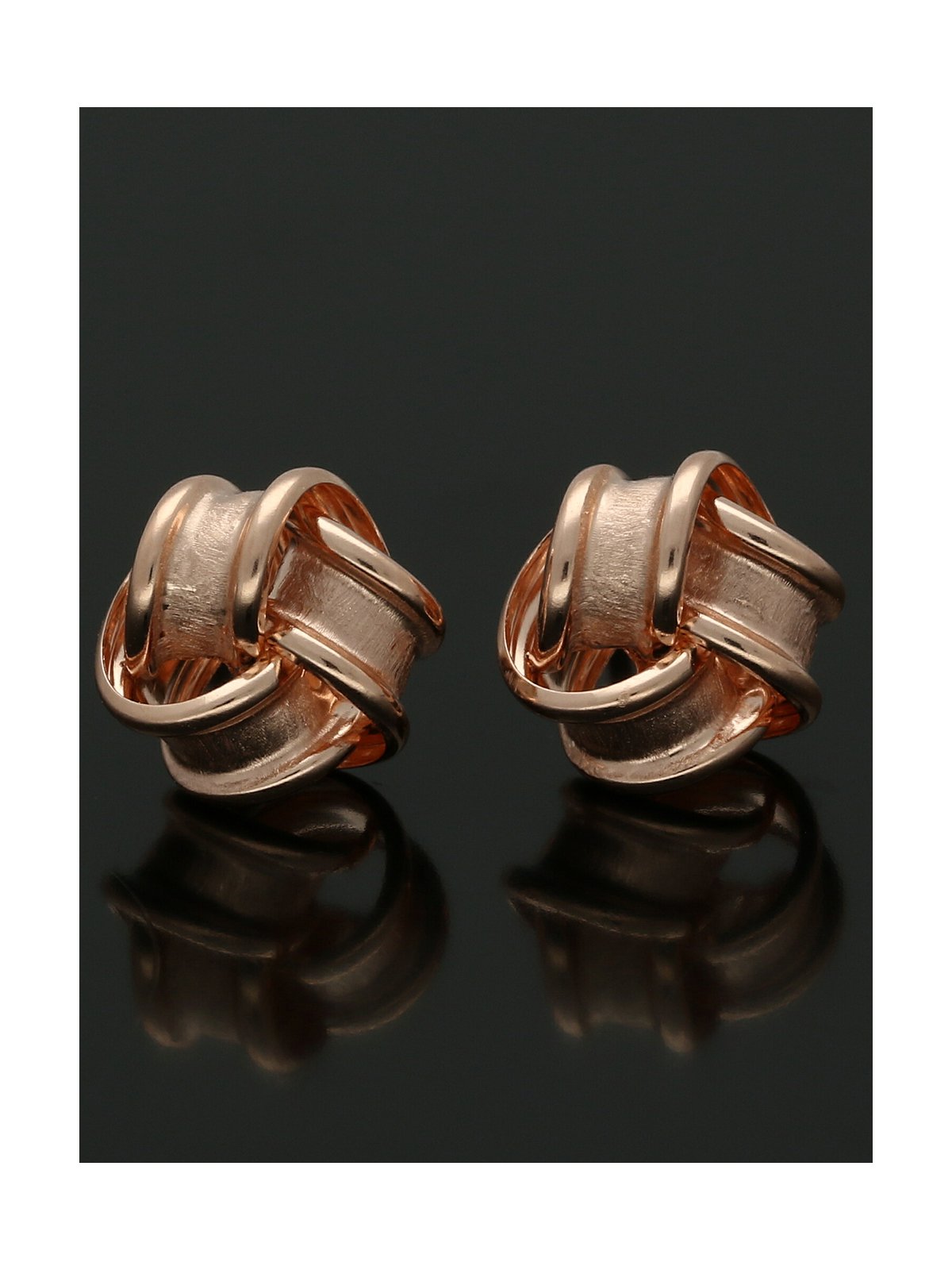 Frosted Ribbon Knot Stud Earrings 7.5mm in 9ct Rose Gold