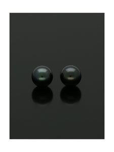 Black Cultured Pearl Stud Earrings 7mm in 9ct Yellow Gold