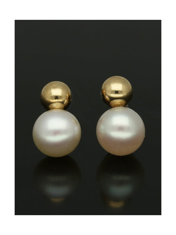 White Freshwater Pearl Stud Earrings in 9ct Yellow Gold