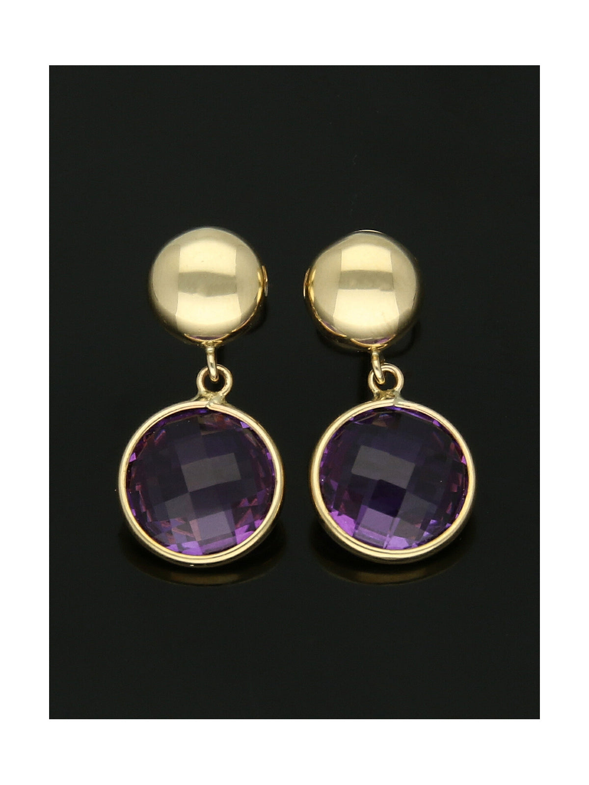 Amethyst and Bead Drop Earrings in 9ct Yellow Gold